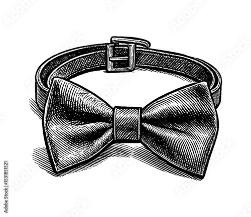 Engraved Illustration of a Bow Tie Collar Detailed Black and White Stylish Fashionable Art