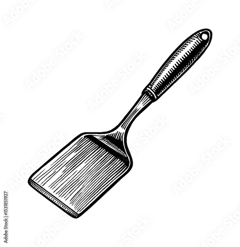 Detailed Engraving of Kitchen Spatula Utensil for Cooking Food Preparation in Black and White