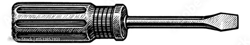 Engraved Illustration of a Screwdriver Tool for Repair and Construction