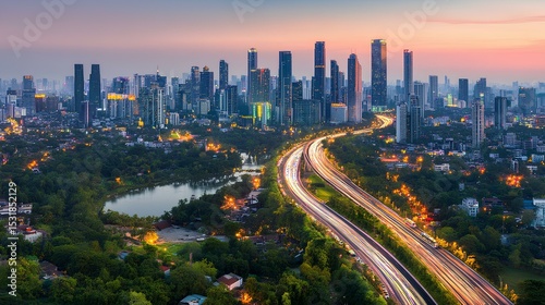 Smart city connectivity revolutionizing urban life metropolitan area cityscape evening aerial view future-ready infrastructure