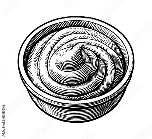 Sauce in Bowl Detailed Engraving Illustration. Vector Illustration of Sauce.