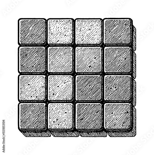 Detailed hand drawn black and white chess board illustration square pattern background