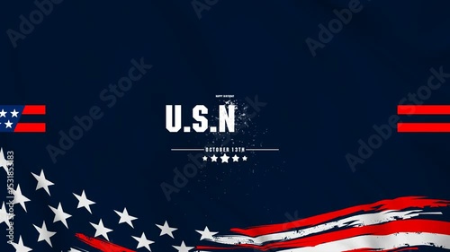 Happy Birthday U.S. Navy text animation with US flag waving , October 13.  