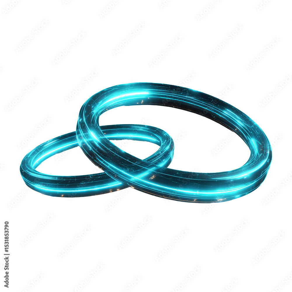 Fototapeta premium Glowing rings futuristic technology abstract neon light design element isolated on transprint background
