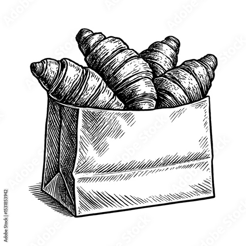 Hand Drawn Croissants in a Bag, Perfect for Bakery or Food related Designs