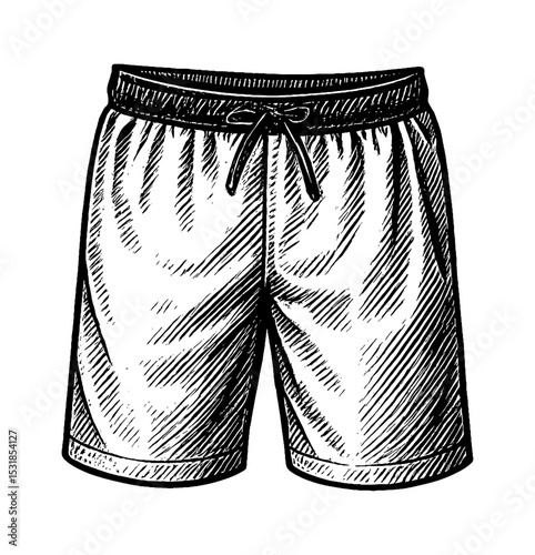 Hand Drawn Shorts Engraving Style With Black and White Color Isolated