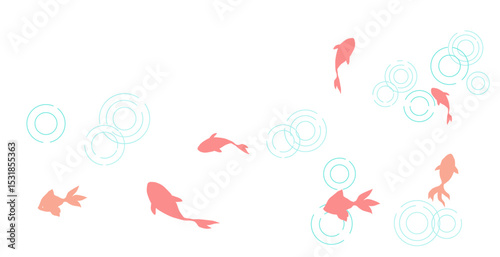 金魚と波紋の背景イラスト　コピースペース　暑中見舞い