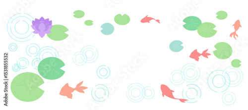 金魚と睡蓮と波紋の背景イラスト　コピースペース　暑中見舞い