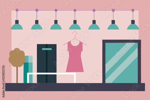 Stylish Boutique Interior Design Fashionable Dress and Modern Lighting