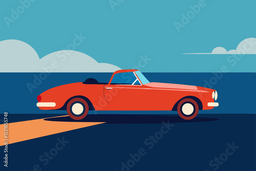 Classic Red Convertible Car Coastal Drive A Vintage Summer Road Trip Illustration