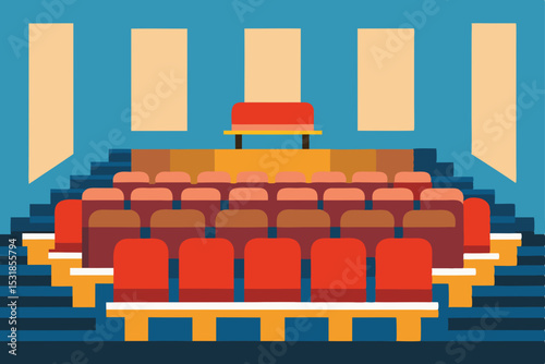 Auditorium Design Rows of Seats, Stage, and Elegant Interior