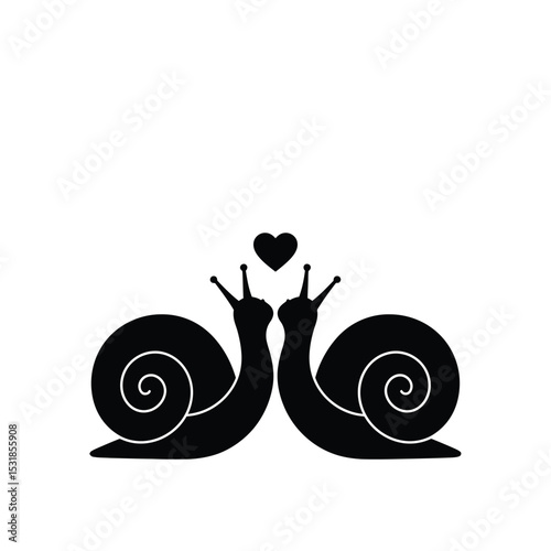 Two snails in love romantic heart design