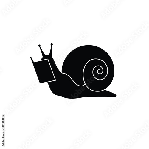 Snail reading a book black silhouette illustration