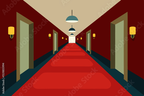 Elegant Hotel Corridor Red Carpet Interior Design
