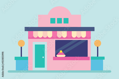 Charming Pink Pastry Shop Building Flat Design Illustration