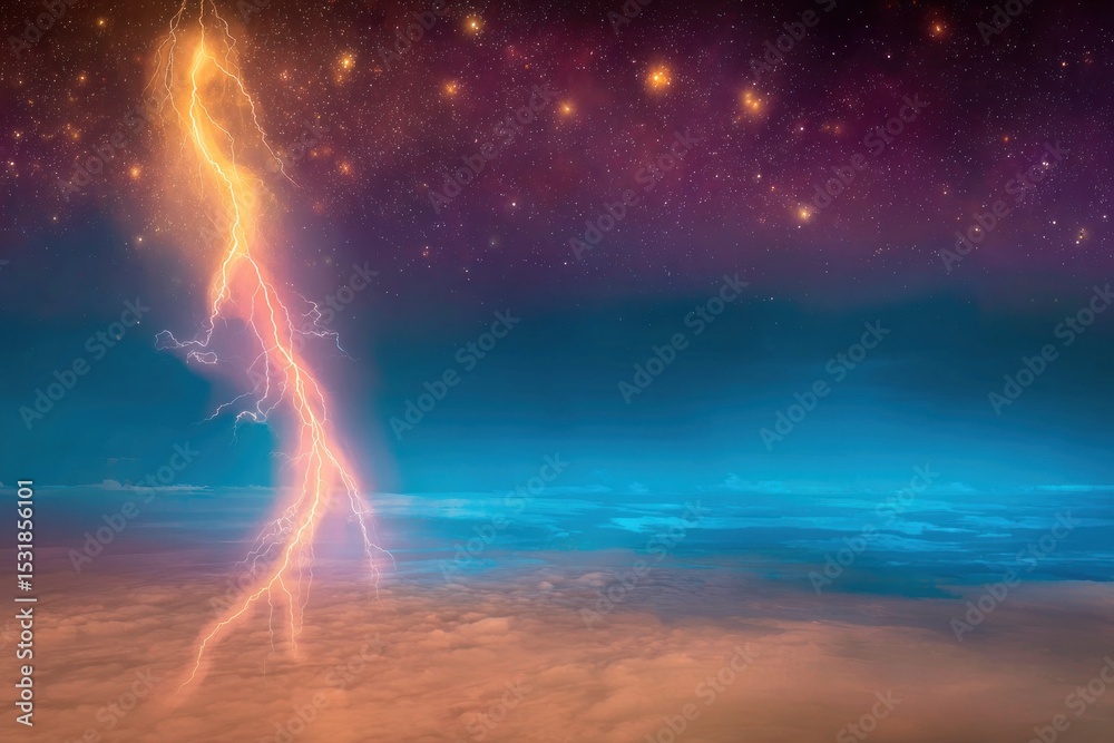 Fototapeta premium Cosmic Lightning Above Clouds