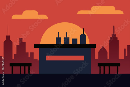 City Sunset Silhouette Urban Landscape at Dusk with Minimalist Design
