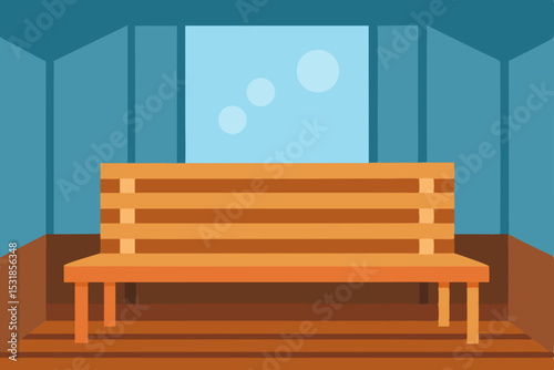 Relaxing Wooden Bench in a Tranquil Sauna Room Interior Design Illustration