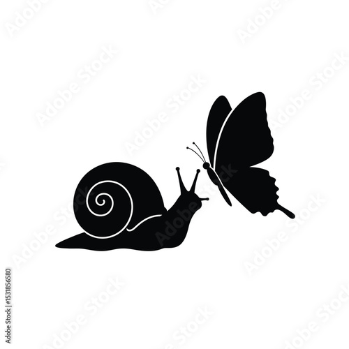 Snail and butterfly silhouette nature illustration