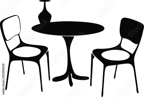 Black and white chairs and table set in modern interior design