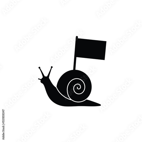 Determined snail carrying a flag towards success