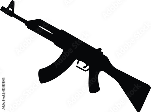 Vector illustration of an isolated black assault rifle, a dangerous military weapon