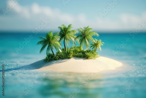 A small, sandy island with palm trees in a turquoise ocean.