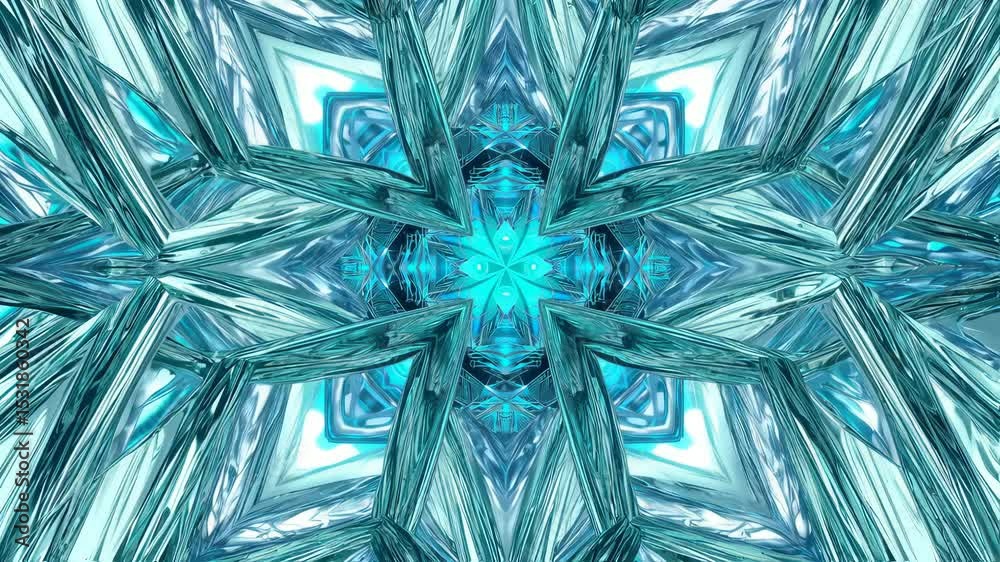 Abstract turquoise crystal kaleidoscopic pattern animation perfect for background visuals and vibrant motion graphics projects and creative presentations