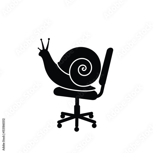 Snail sitting in office chair slow worker concept