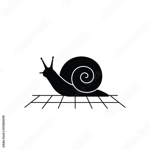 Snail crawling on grid slow motion minimalist design