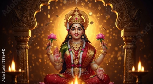 Goddess lakshmi hinduism diwali lotus wealth prosperity spiritual tradition art