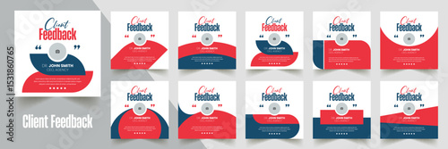 Customer feedback testimonial social media post web banner template Bundle. Customer feedback review or testimonial social media post design	