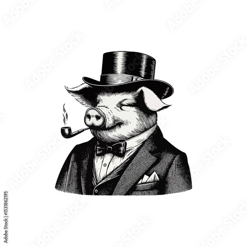 Pig Gentlemen engrave vector illustration logo icon