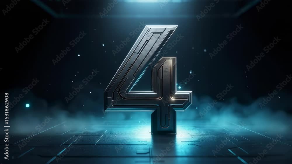 Countdown from five with a futuristic metallic design and a glowing blue environment, perfect for intros and announcements