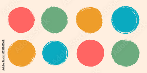 Set of colorful paint, ink circles. Dirty artistic design elements, boxes, frames. Stamp with rough edges. Sticker. Logo round. Japan circle.