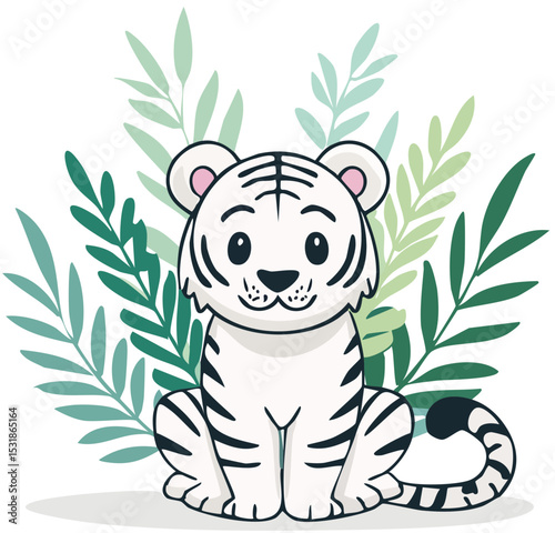 Friendly White Tiger Cub Vector
