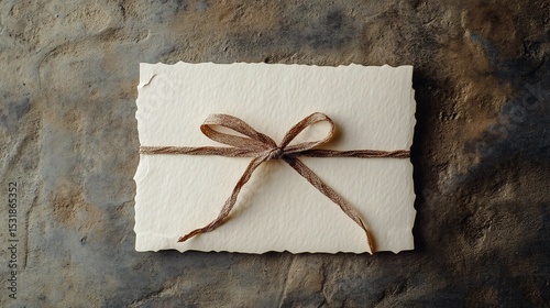 Decorative ribbon styled nameplate sticker on textured paper ideal for addressing envelopes and product packaging