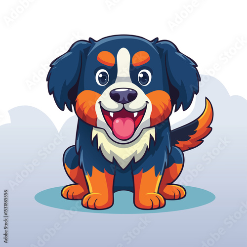 Bernese Mountain Dog Streamlined Vector Art with Flat Colors and Sharp Linework