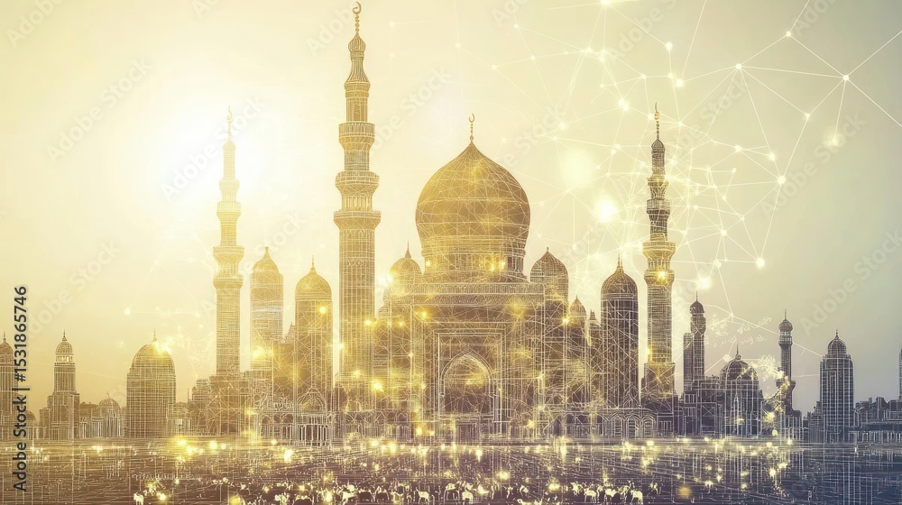 Obraz premium Golden mosque, digital overlay