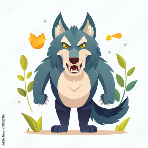 Wolf Streamlined Vector Art with Flat Colors and Sharp Linework