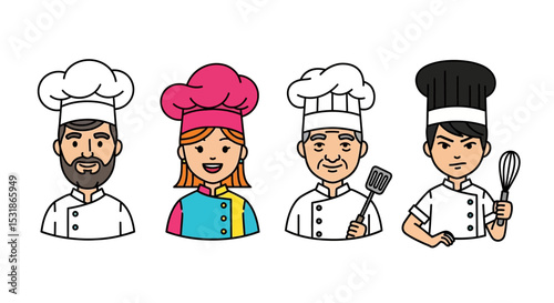 Diverse Chefs Cartoon Illustrations of Culinary Professionals