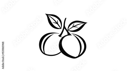 Elegant Plum Design: Vector Illustration of Two Plums with Leaves - Perfect for Branding, Logos, and Prints