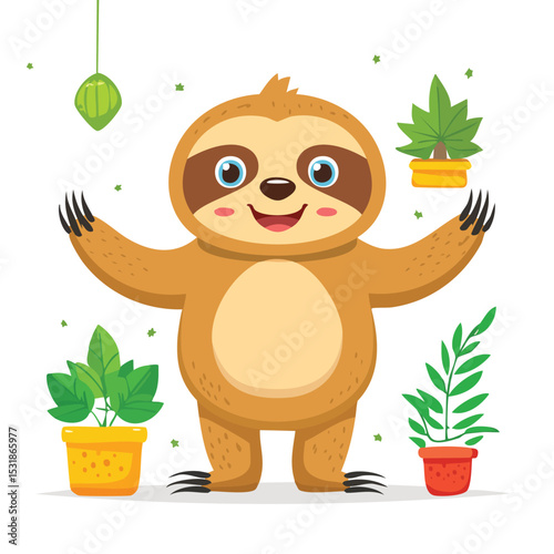 Sloth Streamlined Vector Art with Flat Colors and Sharp Linework