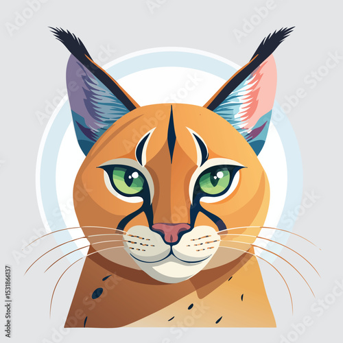 Caracal Streamlined Vector Art with Flat Colors and Sharp Linework