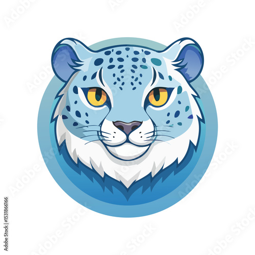 Snow Leopard Streamlined Vector Art with Flat Colors and Sharp Linework