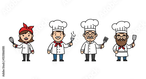 Cartoon Chefs Diverse Culinary Team Illustration