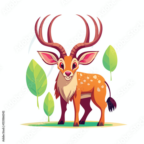 Kudu Streamlined Vector Art with Flat Colors and Sharp Linework