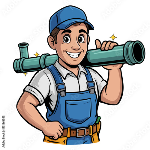A plumber worker character with wrench mascot logotype men/boy vector illustration.