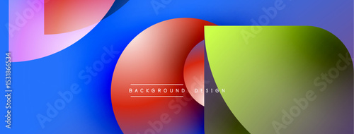 Abstract geometric shapes overlap. Vivid colors create dynamic composition. Modern design suitable for backgrounds, banners.