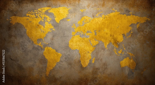 Antique World Map in Muted Golden Hues